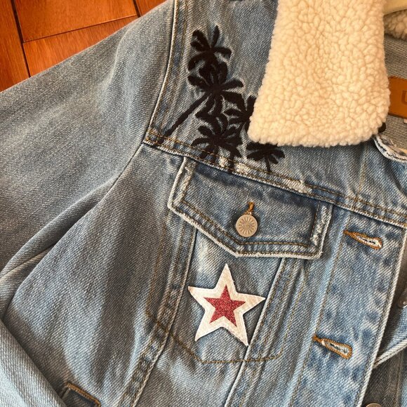 New UGG Denim Patchwork Jean Jacket with Fleece Lined Collar - Picture 4 of 5